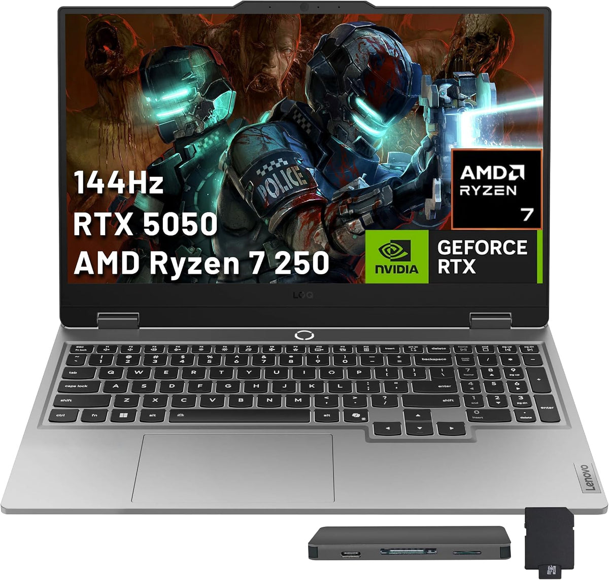 Lenovo LOQ 15.6' FHD 144Hz Gaming Laptop, AMD Ryzen 7 250, GeForce RTX 5050 8GB GDDR7, 16GB DDR5, 1.5TB Storage (512GB SSD+1TB Docking Station Set), Backlit Keyboard, Wi-Fi 6, Win 11 Pro, Gray
