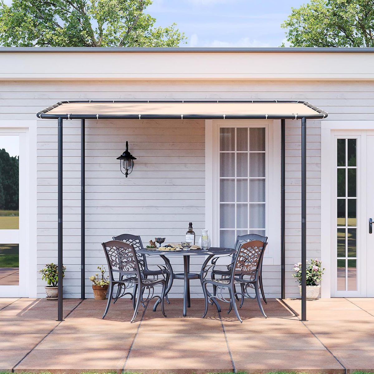 Aoxun 10x6 Lean to Gazebo Outdoor Pergola with Water Resistant & UV-Resistant, Wall-Mounted Canopy Sloped Roof Awning for Patio Backyard, Deck, or Garden Khaki