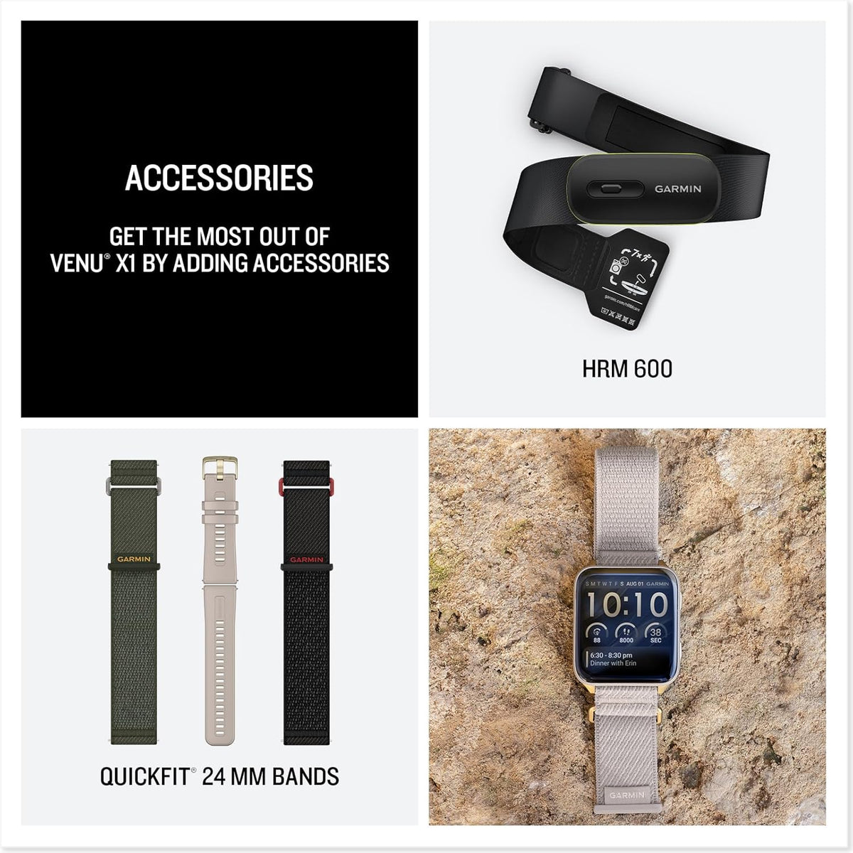 Garmin® Venu® X1, Thin and Lightweight GPS Smartwatch, AMOLED Display, Advanced Health and Fitness Features, Soft Gold with Titanium Caseback and French Gray ComfortFit Nylon Band