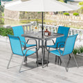 TLSUNNY Patio Dining Set 5 Pieces, All Weather Outdoor Furniture W/30'X 30' Table and 4 Stackable Textilene Chairs, Metal Table and Chairs for Lawn, Garden, Poolside, Backyard (Umbrella not Included)