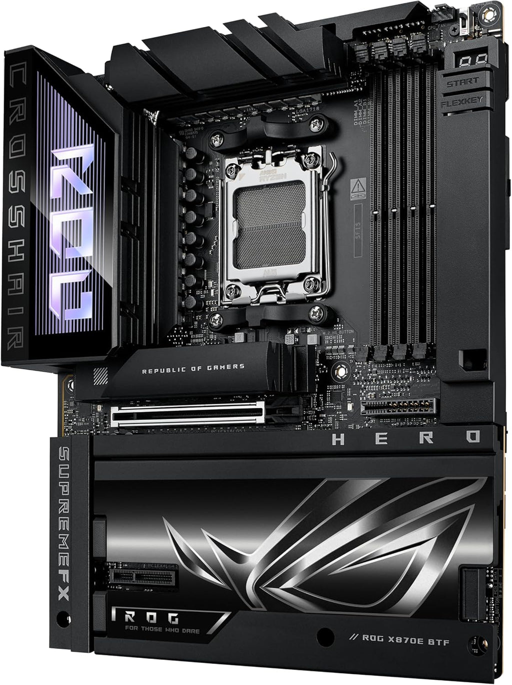 ROG Crosshair X870E Hero BTF AMD ATX Board with Hidden-Connector Design & high-Power GPU Slot for Clean Cable Management, 18+2+2 Power, DDR5, WiFi 7, 5X M.2, PCIe 5.0, USB4, Advanced AI PC Ready