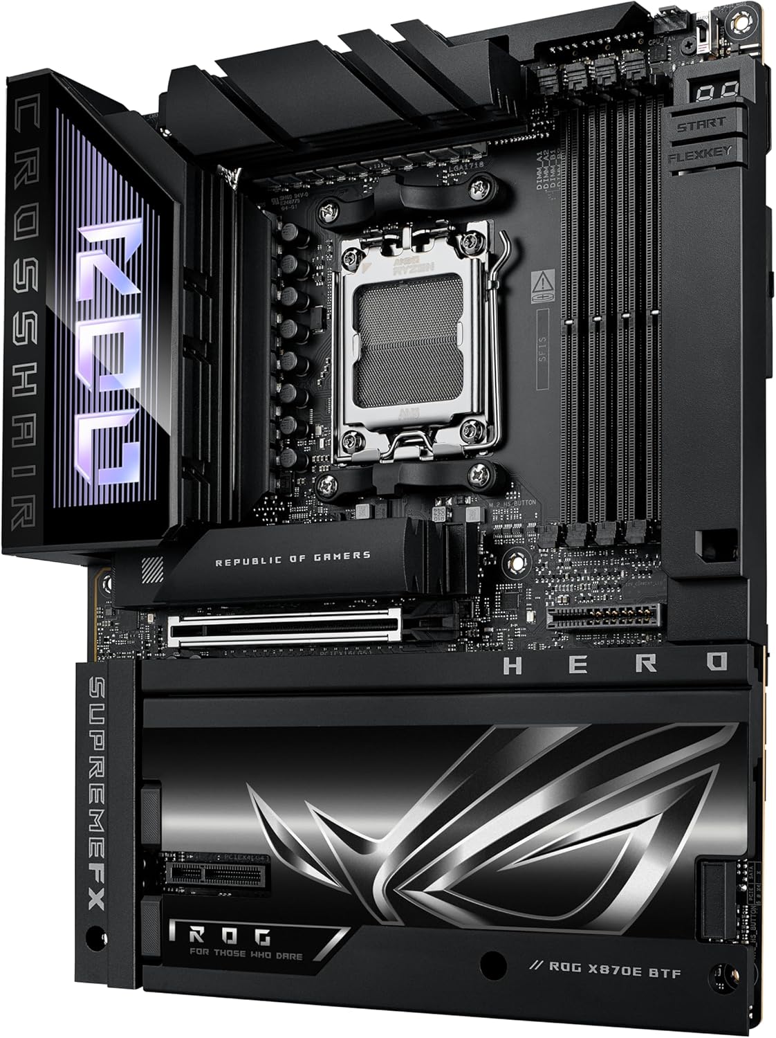 ROG Crosshair X870E Hero BTF AMD ATX Board with Hidden-Connector Design & high-Power GPU Slot for Clean Cable Management, 18+2+2 Power, DDR5, WiFi 7, 5X M.2, PCIe 5.0, USB4, Advanced AI PC Ready