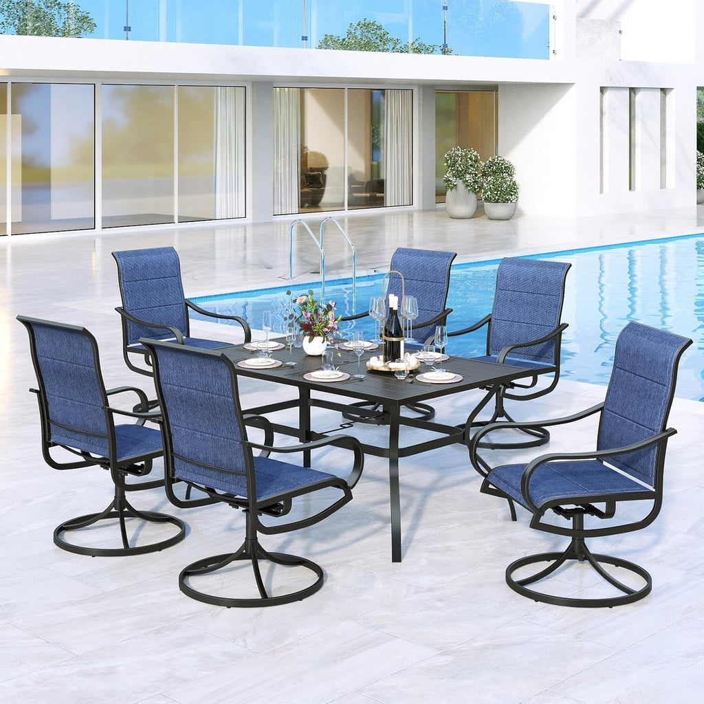MFSTUDIO Patio Dining Set for 6, Patio Table and Chairs Set for Deck Backyard Garden, 7 Piece Outdoor Dining Set with Umbrella Hole