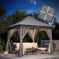 LAUSAINT HOME 10'x10' Outdoor Gazebo with Solar LED Lights, Metal Frame Heavy Duty Patio Canopy Tent Shelter with Double Roofs, Mosquito Nettings and Privacy Screens for Backyard, Garden, Lawn, Gray