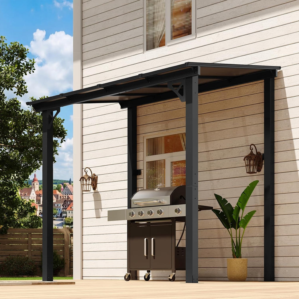 Aoxun 8' x 5' Pergola for Patio, Gazebo with Sloped Roof, Grill Pergola Large Wall-Mounted Heavy Duty Awnings, for Backyard, Deck, Patio