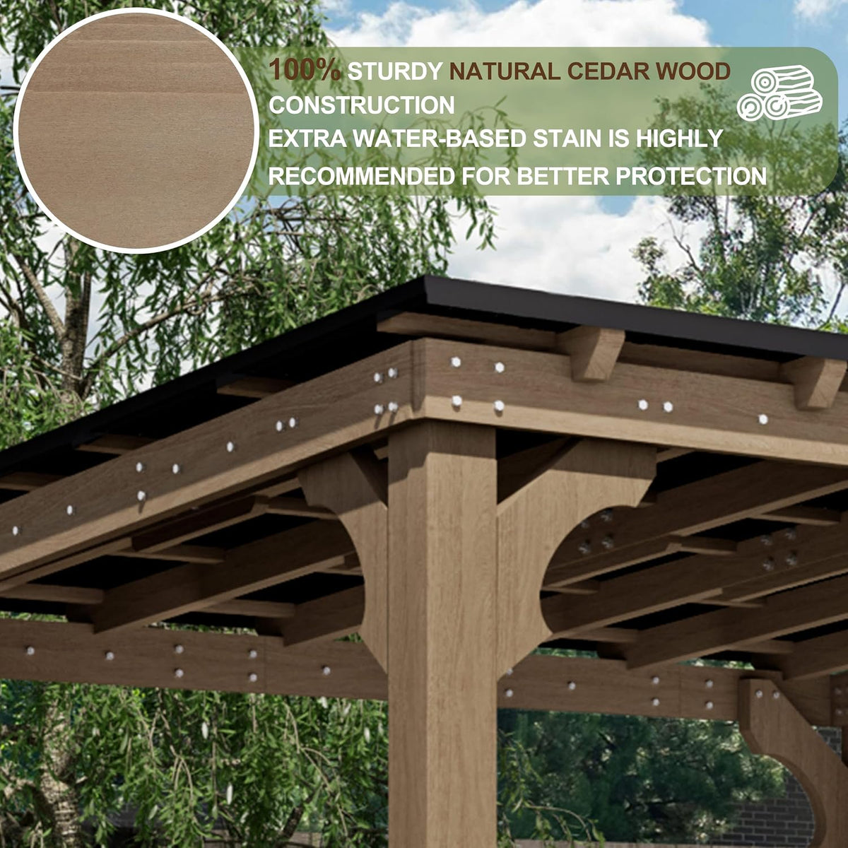 Yardenaler 10 x 20 FT Wooden Grill Gazebo with Sloping Metal Roof, BBQ Gazebo with 5.5' Width Wood Posts & Rainwater Drainage for Barbecue, Garden, Backyard, Light Mocha Brown