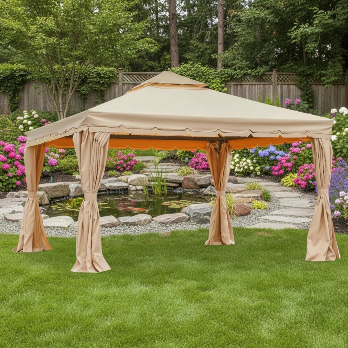 Garden Winds Reinforced RipLock 350 Replacement Canopy Top Cover Compatible with Erommy 12' x 12' Square Gazebo Models B088NCCWXF, HWG-027C - Beige
