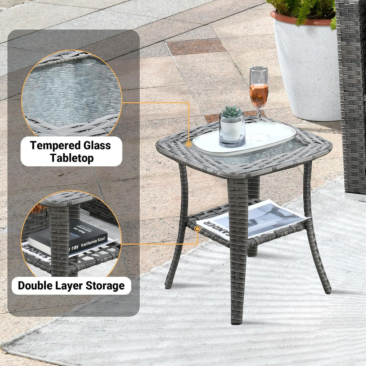 Weaxty 8 Piece Outdoor Sectional with Fire Pit Table, All Weather Wicker Patio Furniture Set with Swivel Rocker Chair Coffee Table, Thick Cushion Couch Conversation Sets for Garden Deck Backyard Red