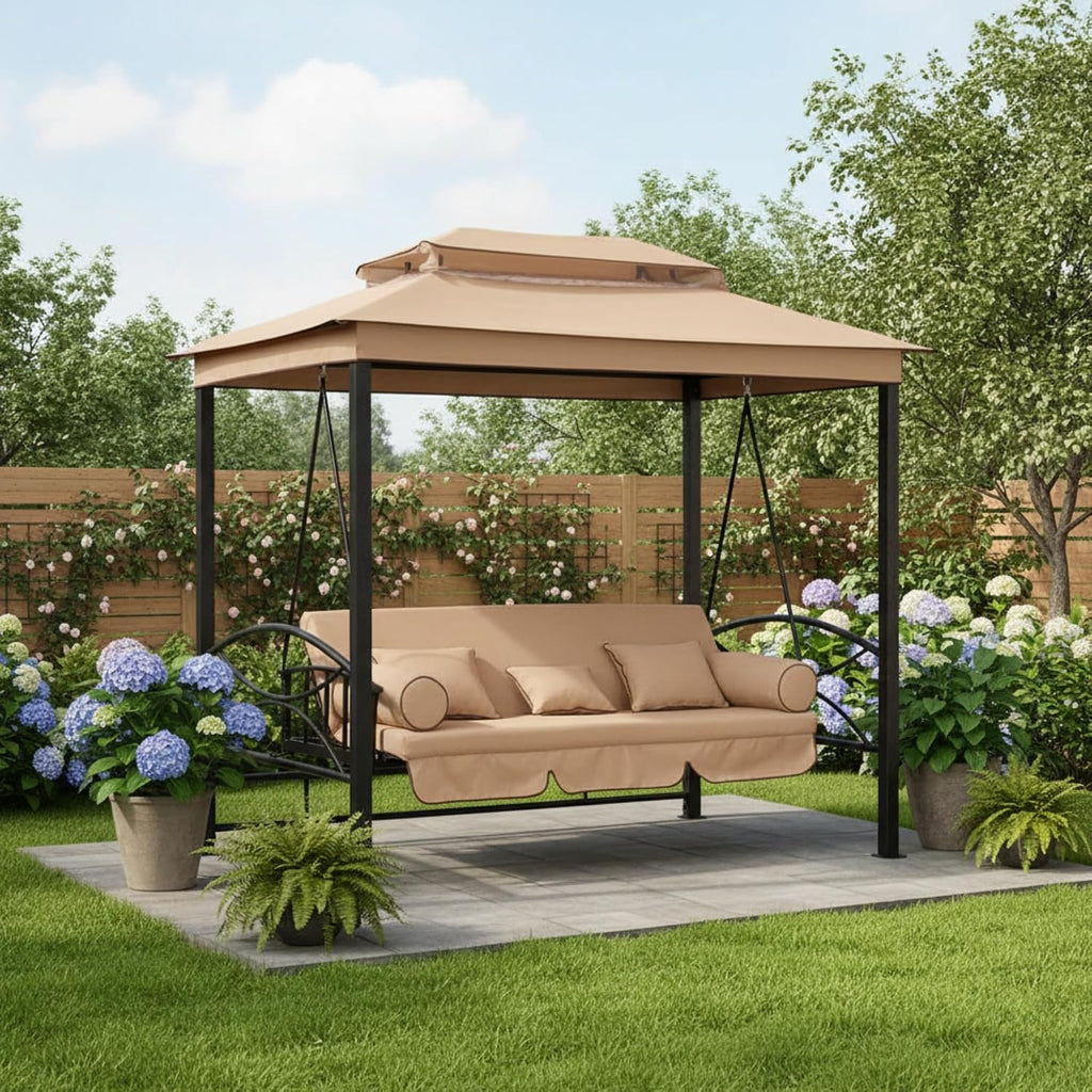 Garden Winds Reinforced RipLock 350 Replacement Canopy Top Cover Compatible with Debora Gazebo Swing Model 01-0884 - Beige