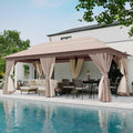 LAUSAINT HOME 10'x20' Outdoor Gazebo, Metal Frame Heavy Duty Patio Canopy Tent Shelter with Double Roofs, Mosquito Nettings and Privacy Screens for Backyard, Garden, Lawn, Khaki