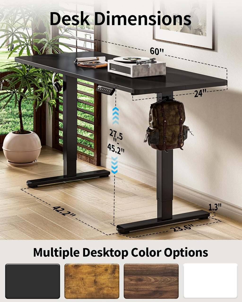 BIZUM Electric Standing Desk 60 x 24 Inch Computer Desk-Gaming Desk Black Home Office Desks Height Adjustable Memory Stand Up Computer Workstation