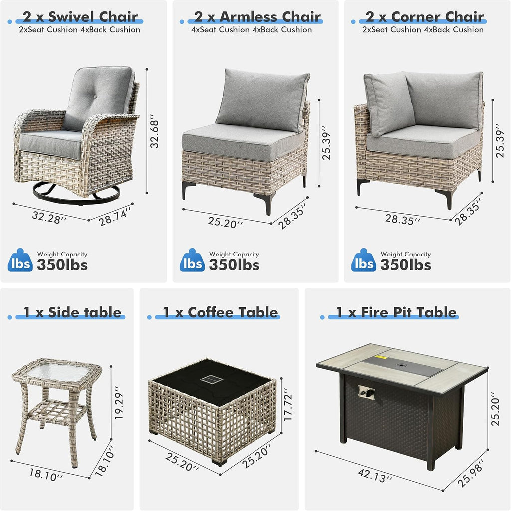 Outdoor Sectional Patio Furniture Set with Swivel Rocking Chairs,9 Pieces Wicker Conversation Sets L Shaped Couch Out Door Sofa Set Outside Furniture for Garden Deck Yard Porch,Dark Grey
