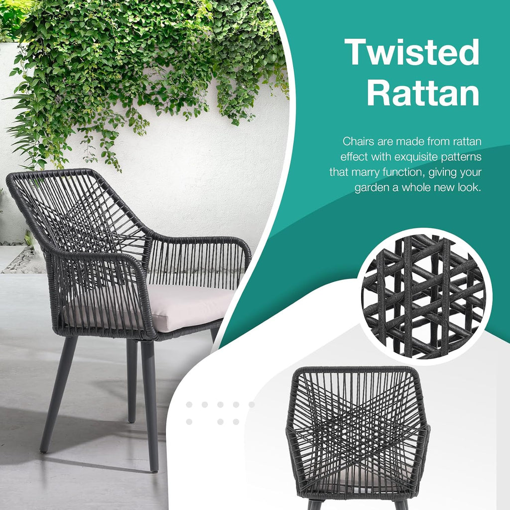Patiorama 5-Piece Patio Dining Set, Outdoor Dining Table Chair Set, All-Weather Twisted Rattan Wicker Rope Conversation Set,Patio Furniture Set w/Umbrella Hole,Cushioned Chairs&Table(Black&Cross Back)