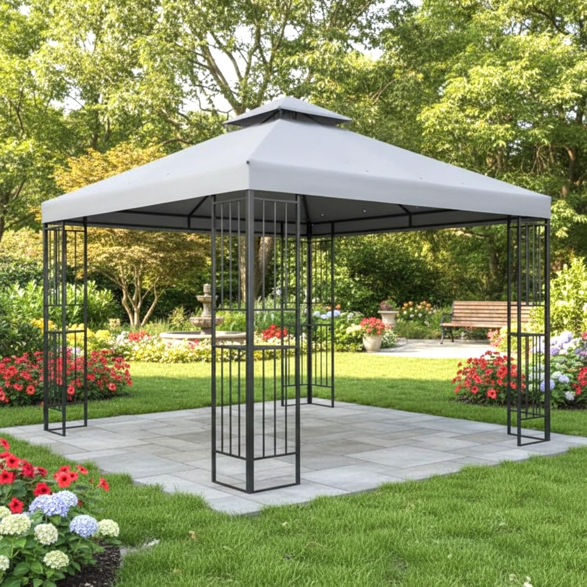 Garden Winds Reinforced Replacement Canopy Top Cover Compatible with The MS10-301-004-01 Mainstays 2020 Easy Assembly 10' x 10' Gazebo – Classic Stone, Riplock 350