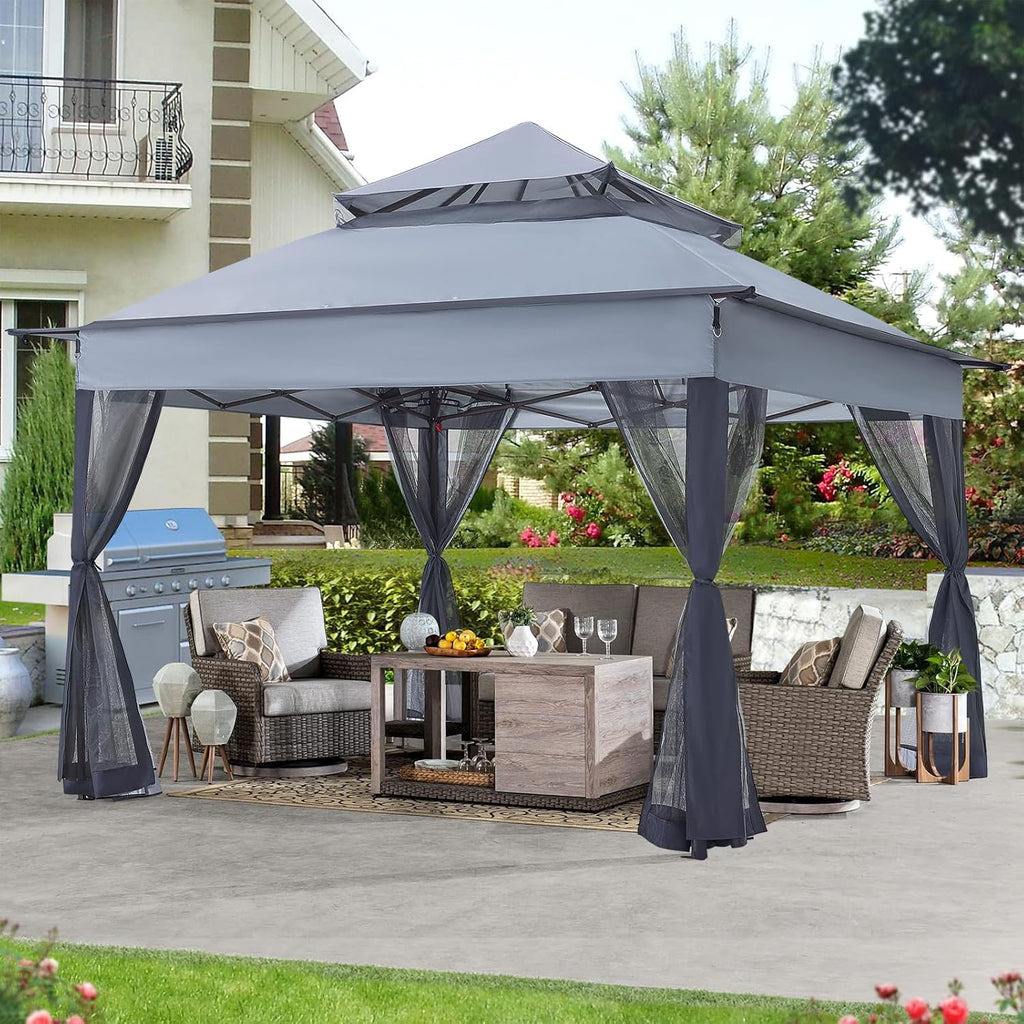 ABCCANOPY Pop Up Gazebo 11x11 - Outdoor Canopy Tent with Mosquito Netting for Patio Garden Backyard (Gray)