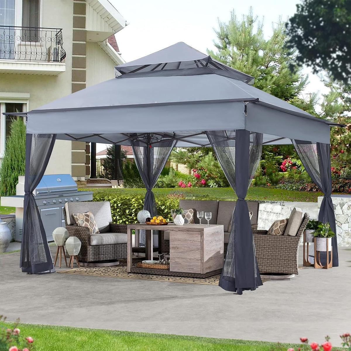 ABCCANOPY Pop Up Gazebo 11x11 - Outdoor Canopy Tent with Mosquito Netting for Patio Garden Backyard (Gray)