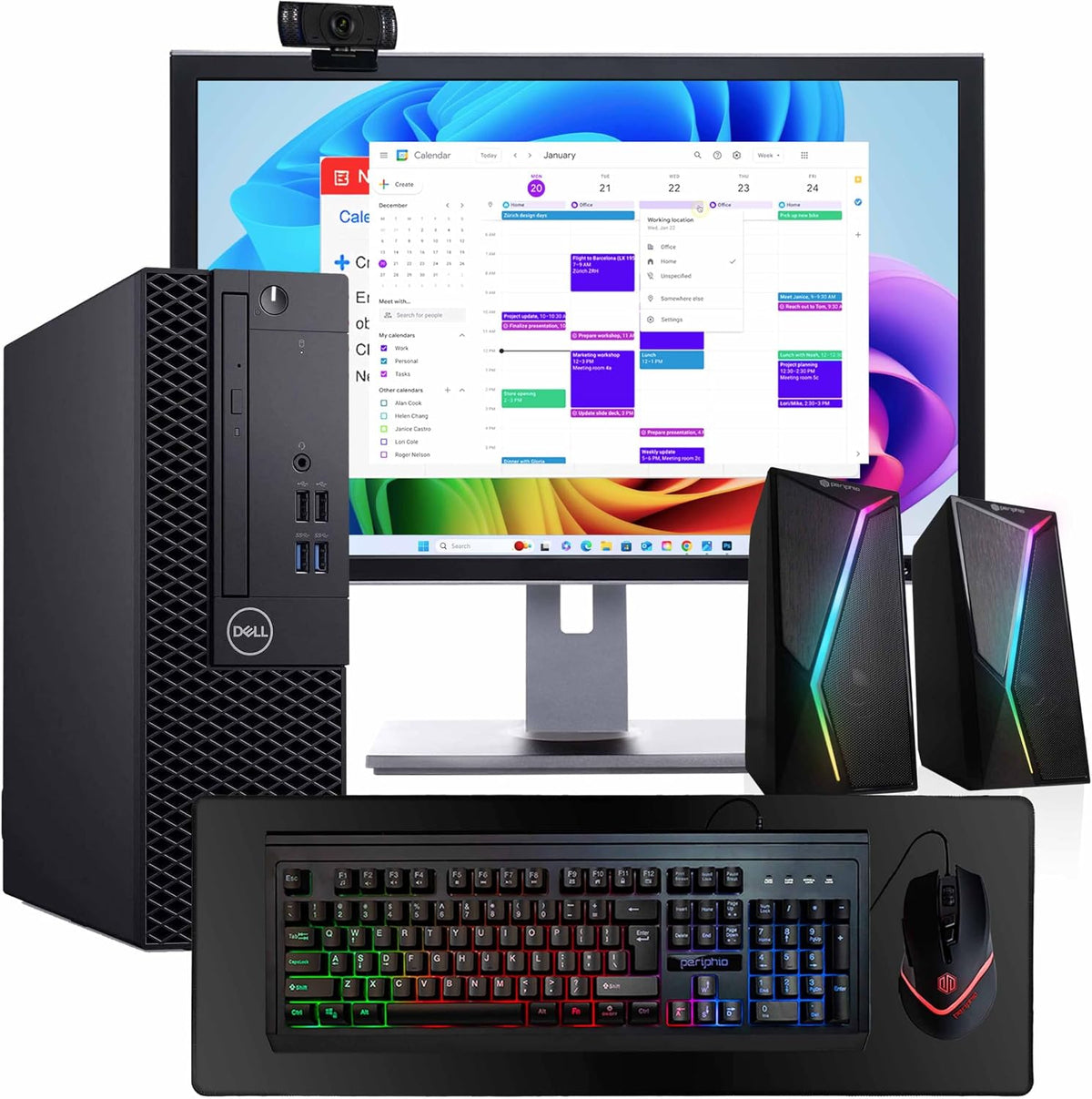 Dell OptiPlex 3060 Desktop | Intel i5 8th Gen | 16GB RAM | 500GB SSD | Win 11 Pro | 24' New LCD | RGB Keyboard + Mouse | RGB Speakers | 2K Webcam | Deskpad | Home & Office PC (Renewed)