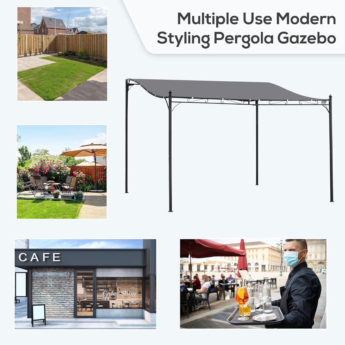 Outsunny 10' x 13' Steel Outdoor Pergola Gazebo, Patio Canopy with Weather-Resistant Fabric and Drainage Holes for Backyard, Deck, Garden, Gray