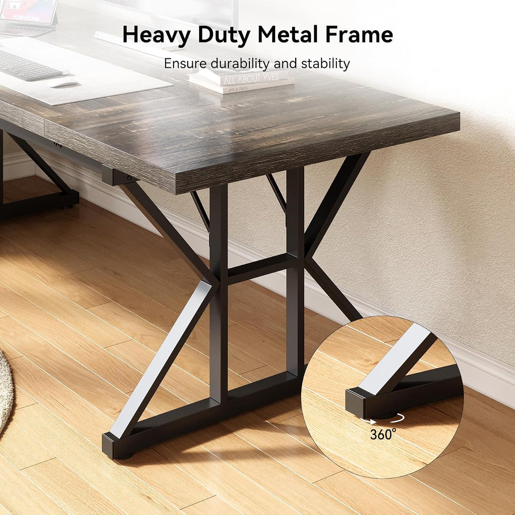 LITTLE TREE 70.8-Inch Large Executive Desk, Extra Long Computer Office Desk Workstation, Modern Simple Style Laptop Table, Sturdy Wooden Writing Workstation for Home Black Oak