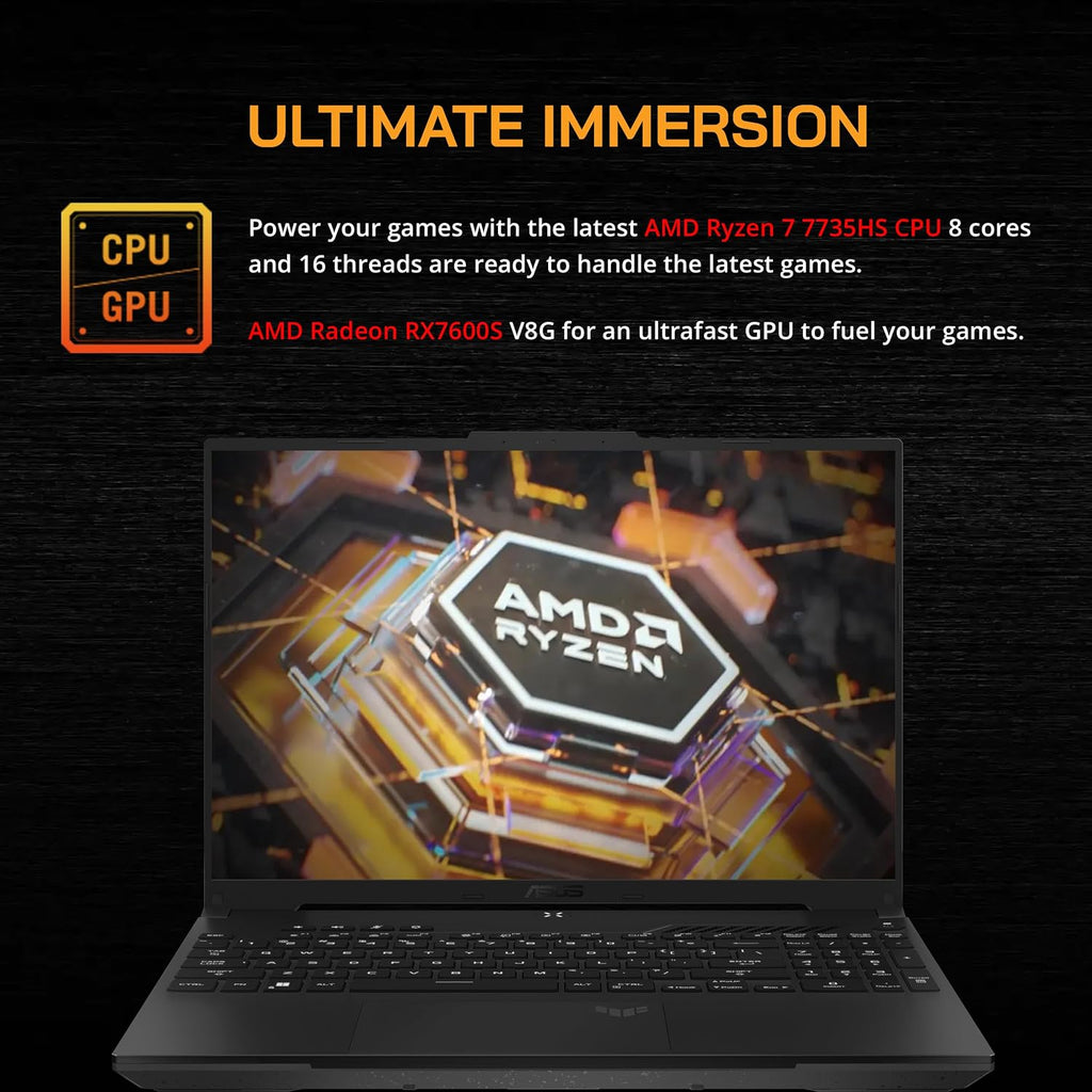 Asus TUF A16 16'' FHD 165Hz Gaming Laptop, AMD Ryzen 7-7735HS, Radeon RX7600S V8G Graphics, 16GB DDR5 RAM, 1TB PCIe SSD, RGB Backlit Keyboard, Wi-Fi 6, Black, Win 11 Pro, 32GB USB Card (Renewed)