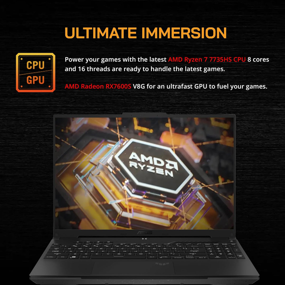 Asus TUF A16 16'' FHD 165Hz Gaming Laptop, AMD Ryzen 7-7735HS, Radeon RX7600S V8G Graphics, 16GB DDR5 RAM, 1TB PCIe SSD, RGB Backlit Keyboard, Wi-Fi 6, Black, Win 11 Pro, 32GB USB Card (Renewed)