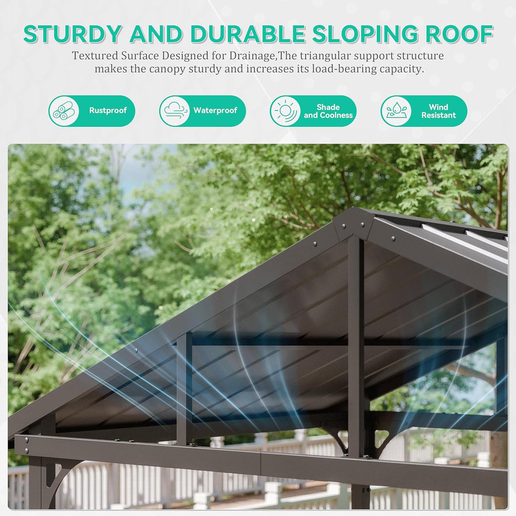 Kurapika 8' x 5' Hardtop BBQ Grill Outdoor Gazebo,Waterproof Sloping Roof, Bar with Tool Hooks, Smoke-Venting Iron Canopy for Patio, Yard,Garden, Family Party