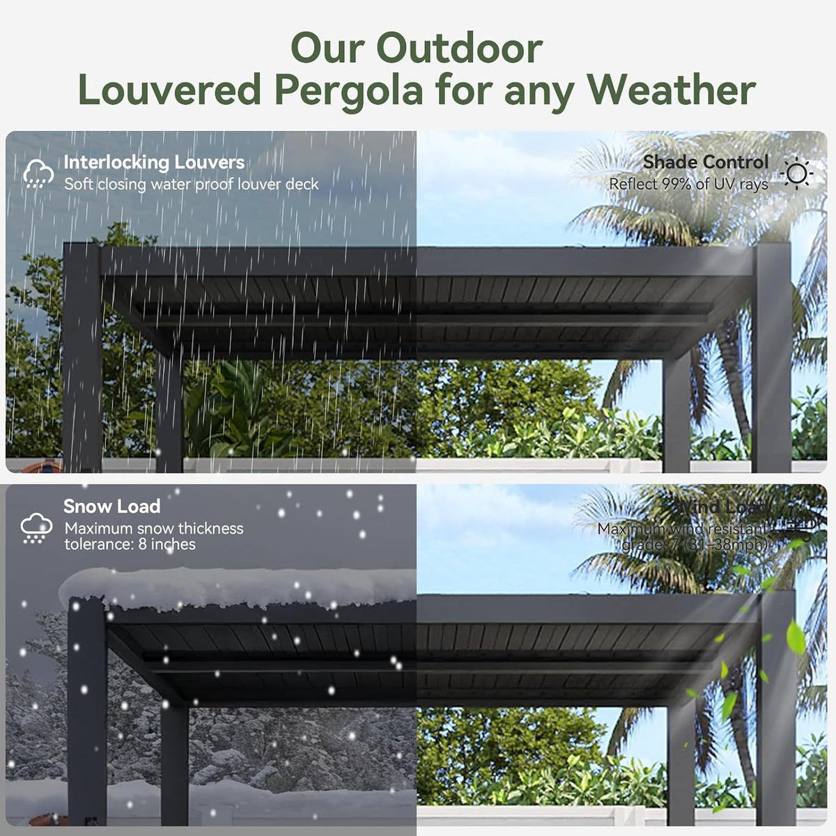 Aoxun Louvered Pergola 10' x 10' 96S Outdoor Metal Pergola with Adjustable Top for Decks, Gardens and Backyards, Easy Assembly via Structural Patent, Gray
