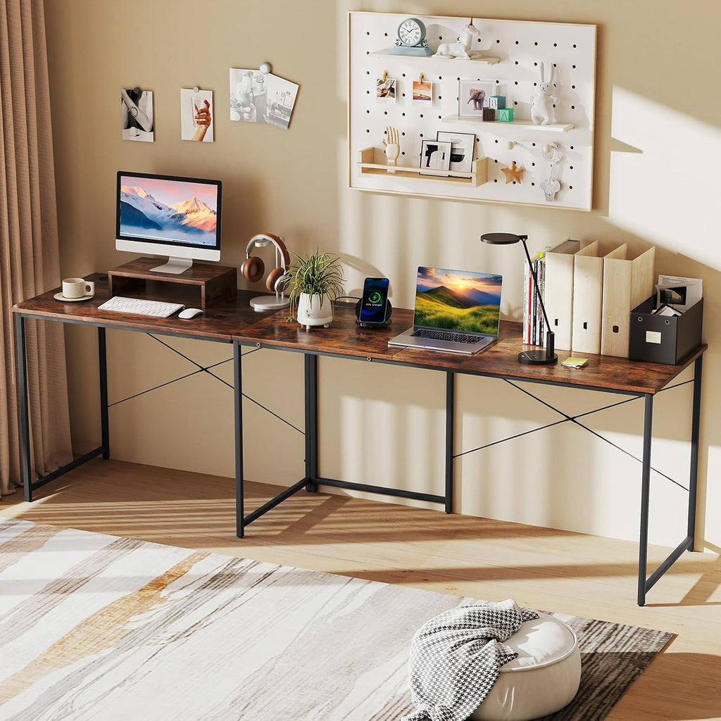 Tangkula L-Shaped Computer Desk with Power Outlets, 95' Long 2-Person Desk with Monitor Shelf, Modern Corner Desk Gaming Table with USB Ports for Home Office