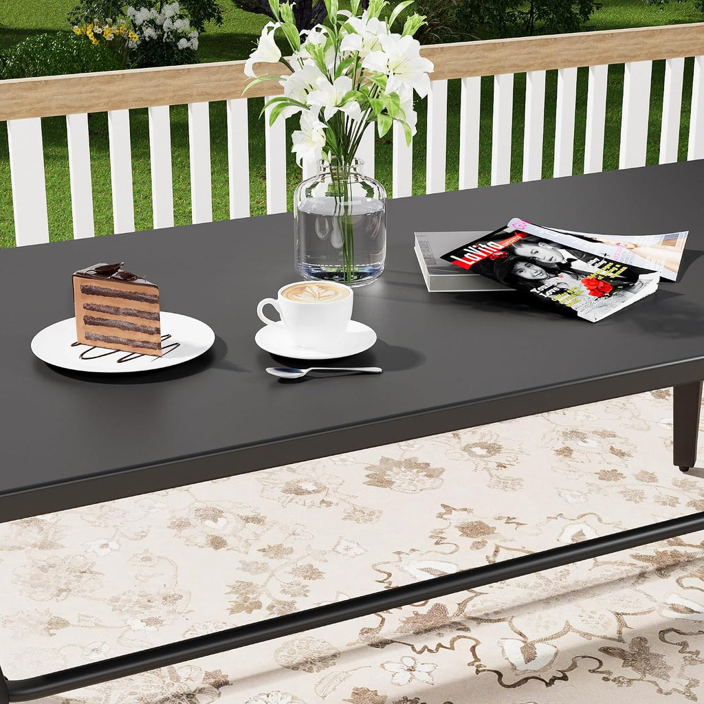 5-Piece Patio Furniture Set, Outdoor Table and Chairs with Rectangular All-Iron Coffee Table and 4 Chairs with Thick Cushions, Patio Conversation Set for Backyard, Balcony and lawns,Grey