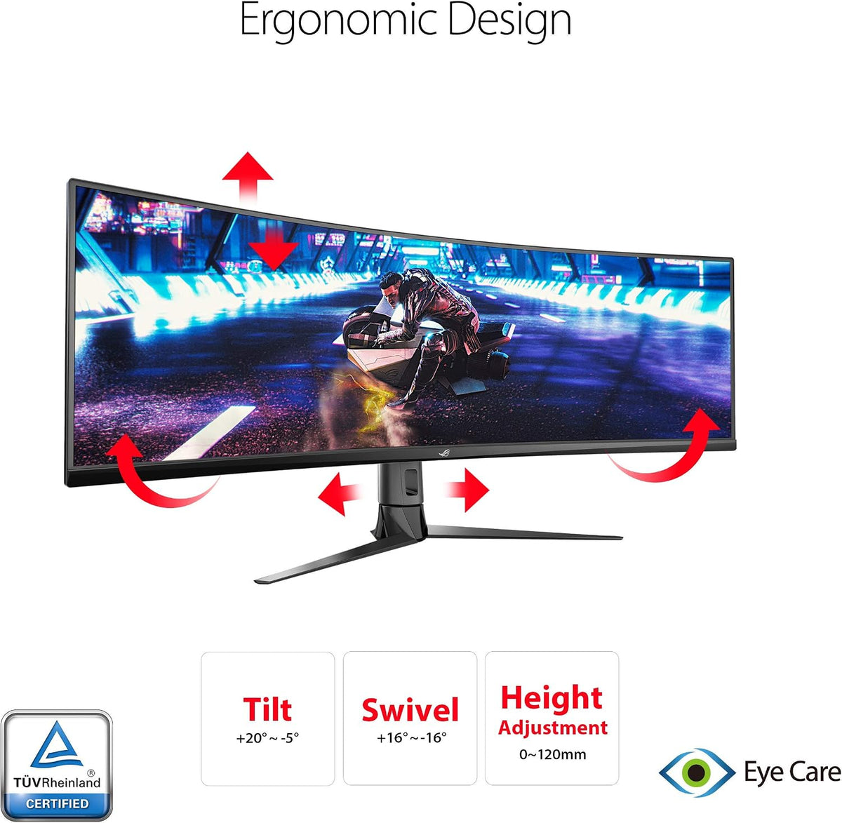 ASUS ROG Strix XG49VQ 49' Curved Gaming FreeSync Monitor 144Hz Dual Full HD HDR Eye Care with DP HDMI Black