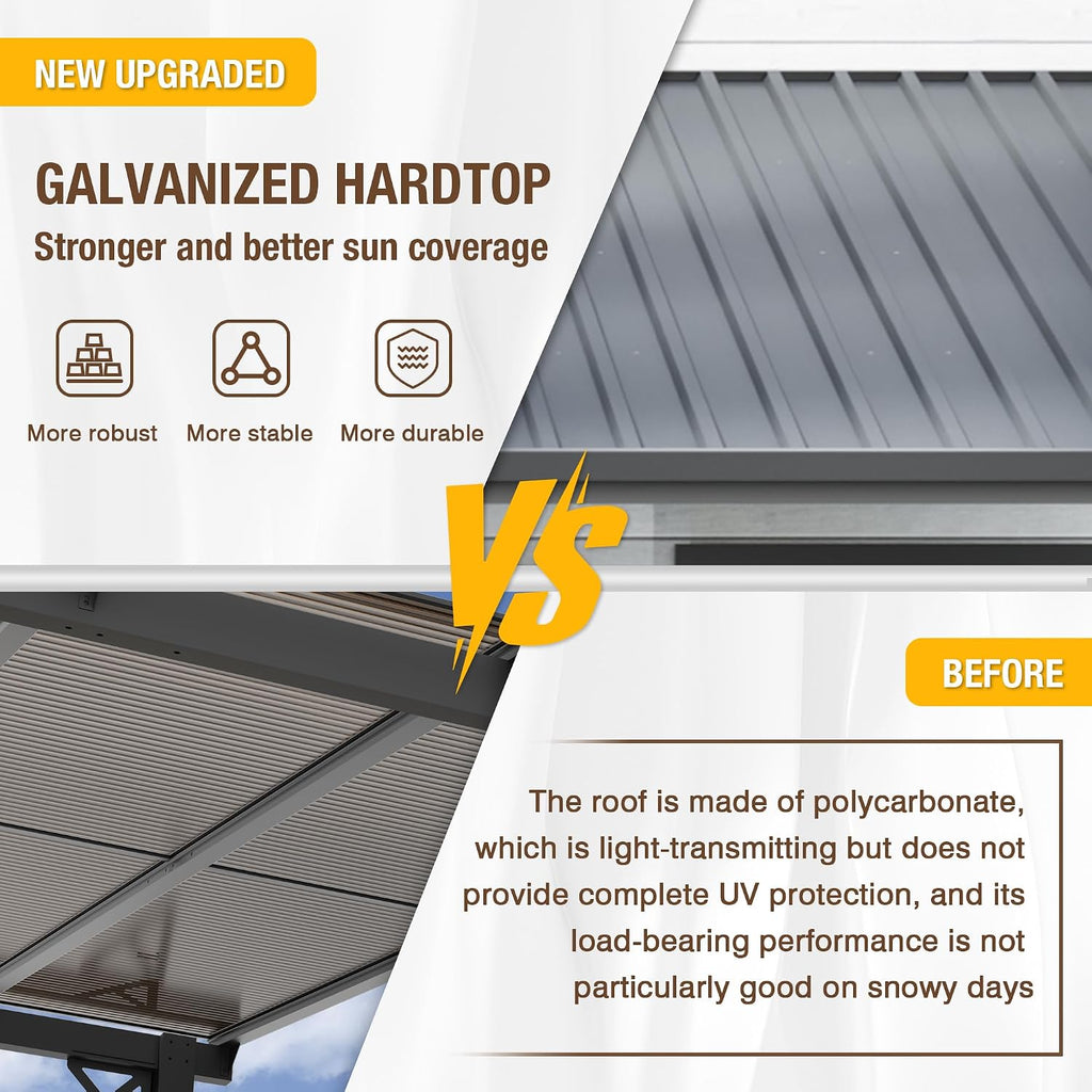 EBE 14' x 10' Outdoor Hardtop Gazebo, Lean to Gazebs with Galvanized Steel Roof, Metal Wall Mounted Pergola and Gazebos on Clearance, Grill Gazebo Awning for Patio, Poch, Backyard