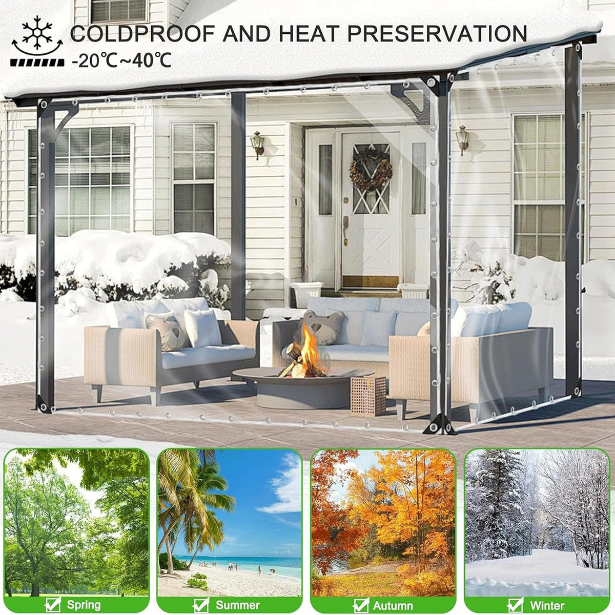 Clear Tarps Heavy Duty Waterproof 8.2ft x 11.5ft Thickened 14 Mil Clear Tarps with Grommets Tear Resistant PVC Vinyl Reinforced Edges for Small Patio Porch and Outdoor Greenhouse Plant Cover