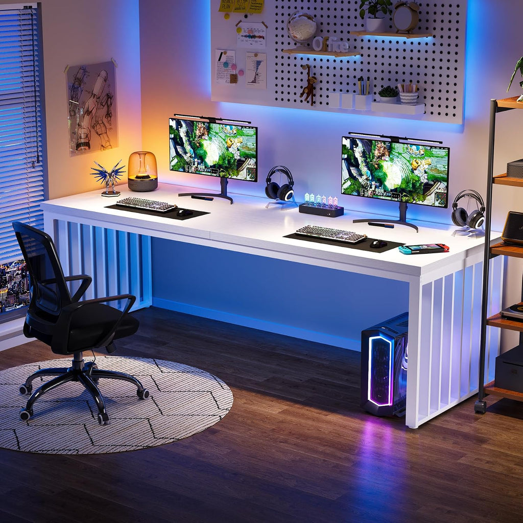 Tribesigns 78.74' Extra Long Computer Desk 2 Person Desk, Double Long Table with Heavy Duty Metal Frame, Double Workstation Study Table for Home Office (Without Chair) (White)