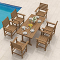 7 Piece Outdoor Dining Set, HDPS Patio Table and Chairs Set, 66' Patio Table with 1.96' Umbrella Hole & 6 Chairs, All Weather Furniture for Garden, Backyard, Poolside (Brown)