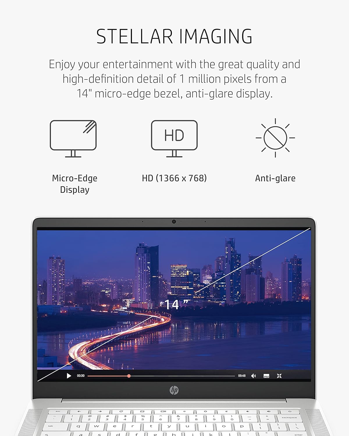 HP Chromebook 14 Laptop, Intel Celeron N4000 Processor, 4 GB RAM, 32 GB eMMC, 14' HD Display, Chrome, Lightweight Computer with Webcam and Dual Mics, Home, School, Music, Movies (14a-na0021nr, 2021)