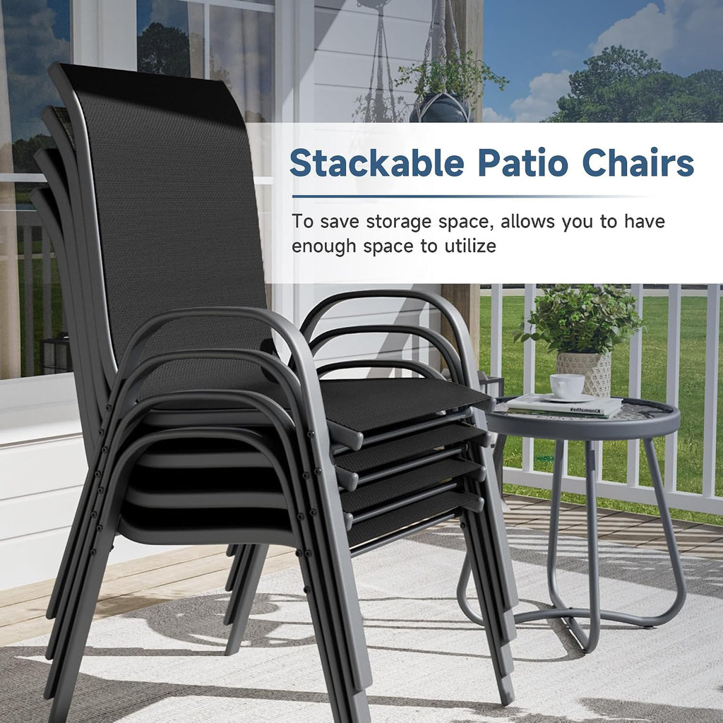 Amopatio Patio Chairs Set of 4, Outdoor Stackable Dining Chairs for All Weather, Breathable Garden Outdoor Furniture for Backyard Deck(Black)