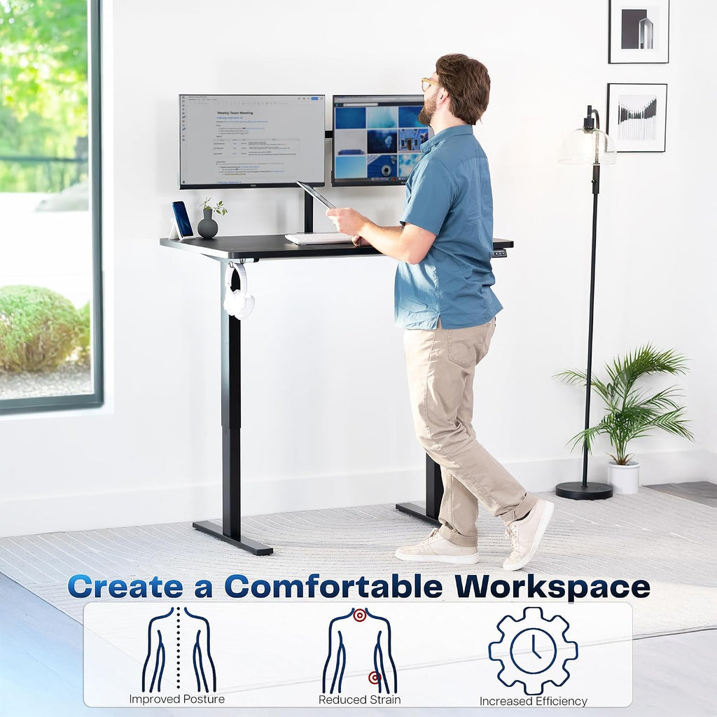 VIVO Electric 48 x 30 in Standing Desk, Memory Height Adjustment, 1B Series, Holds 220 lbs, One-Piece Black Top, Black Frame, DESK-KIT-1B5B