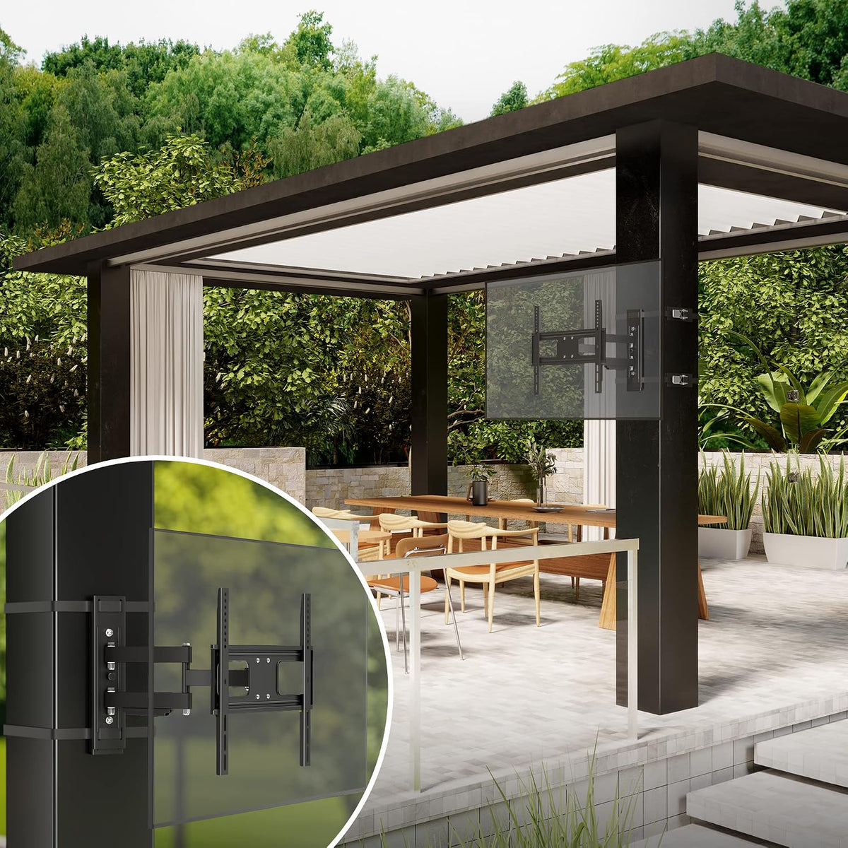 ZeboZap 32'–70' TVs | Outdoor Full Motion TV Mount Fits Pillars & Poles, No Drill Gazebo & Pergola TV Mount, VESA 400x400, Holds 80 lbs