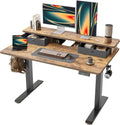 TIQLAB Standing Desk with Two Drawers, Stand Up Standing Desk Adjustable Height, Electric Sit Stand Table with Storage Shelf and Splice Board, 55 * 24 inch, Rustic Brown
