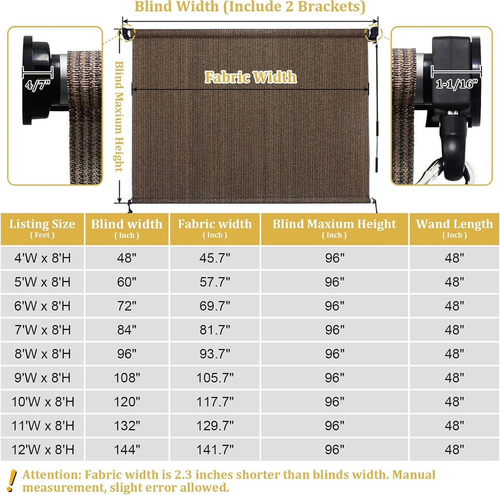 Shade&Beyond Patio Shades Roll up Outdoor Roller Shade Blinds 9' W x 8' H, Cordless with 90% UV Protection, Exterior Sunshade Cloth Roll for Pergola Porch Gazebo Balcony, HDPE Fabric, Mocha