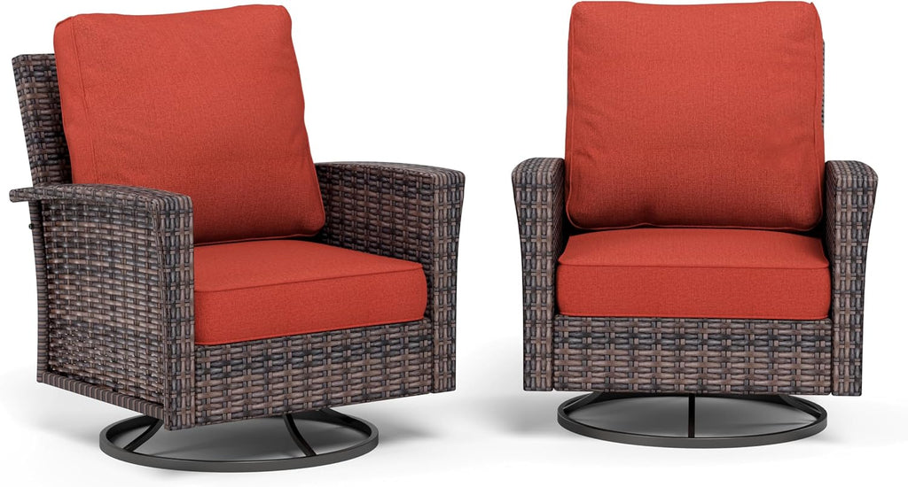 SUNSHINE VALLEY Patio Wicker Swivel Chairs Set of 2, Outdoor High Back Chairs with 5.5' Waterproof Cushions, Outdoor Furniture Set for Deck Porch and Yard, Red