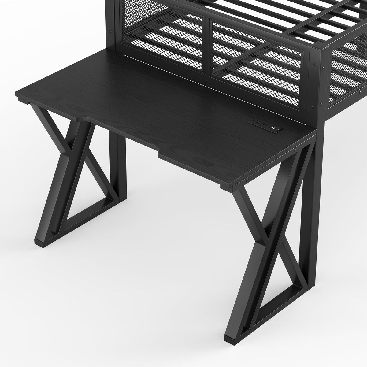 Bellemave Twin XL Loft Bed with Desk, Gaming mid loft Bed with Desk of X-Shaped Leg, LED for Adults, Teens, Kids, Black
