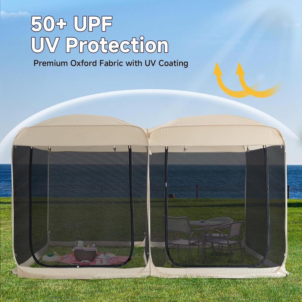 Alvantor® Screen House Room 2024 Upgraded 2 in 1 Screen Tent PoP Up Gazebo® with Mesh Mosquito Netting, Sun Shade Outdoor Canopy for Patio, Camping, Backyard and Outside Activities- 12' x 7.5', Beige