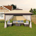 Canopy Tent 13x13 ft, Pop Up Gazebo One-Push Setup with 4 SandBags for Backyard Parties and BBQs, Mosquito Netting & Height Adjustable - Khaki & Coffee