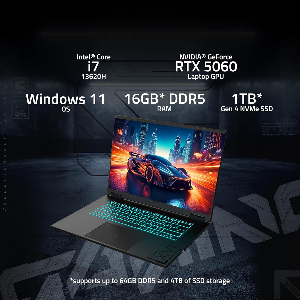 GIGABYTE - Gaming A16 Gaming Laptop - 165Hz 1920x1200 WUXGA - NVIDIA GeForce RTX 5060 - Intel i7-13620H - 1TB SSD with 16GB DDR5 RAM - Windows 11 Home AD Gaming A16 CVHI3US894SH