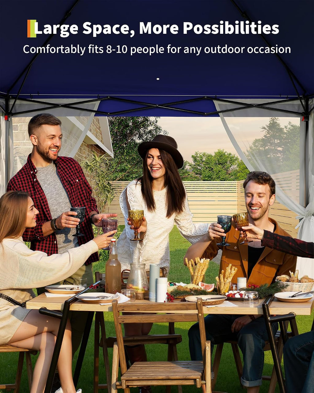 GarveeLife 11'x11 Pop-Up Gazebo, Instant Outdoor Canopy Tent with Mosquito Nettings, Durable Steel Frame, Water, and UV Proof, for Patio, Garden, Courtyard, Party (Blue)