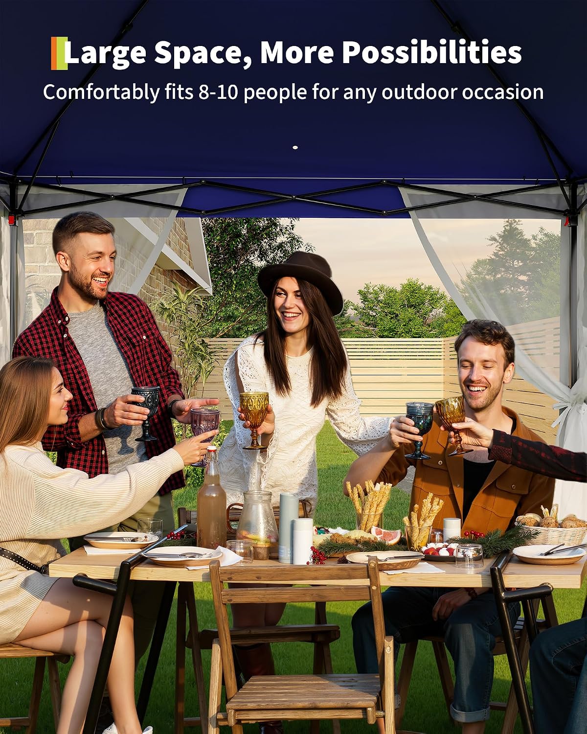 GarveeLife 11'x11 Pop-Up Gazebo, Instant Outdoor Canopy Tent with Mosquito Nettings, Durable Steel Frame, Water, and UV Proof, for Patio, Garden, Courtyard, Party (Blue)