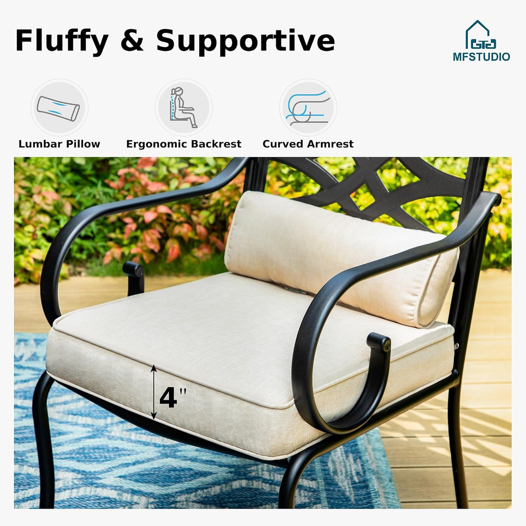 MFSTUDIO Patio Table and Chairs Set, Outdoor Dining Set for 4 with Umbrella Hole, 5 Piece Patio Dining Sets for Deck, Poolside, Backyard, Garden