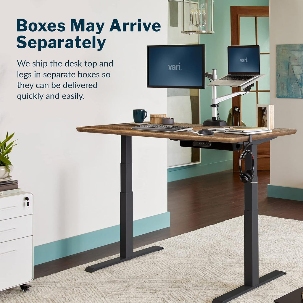 Vari Classic Electric Standing Desk - VariDesk Height Adjustable Sit/Stand Desk - Dual Motor with Memory Presets, Stable T-Style Legs - Gaming or Home Office Workstation - 60'x30', Reclaimed Wood