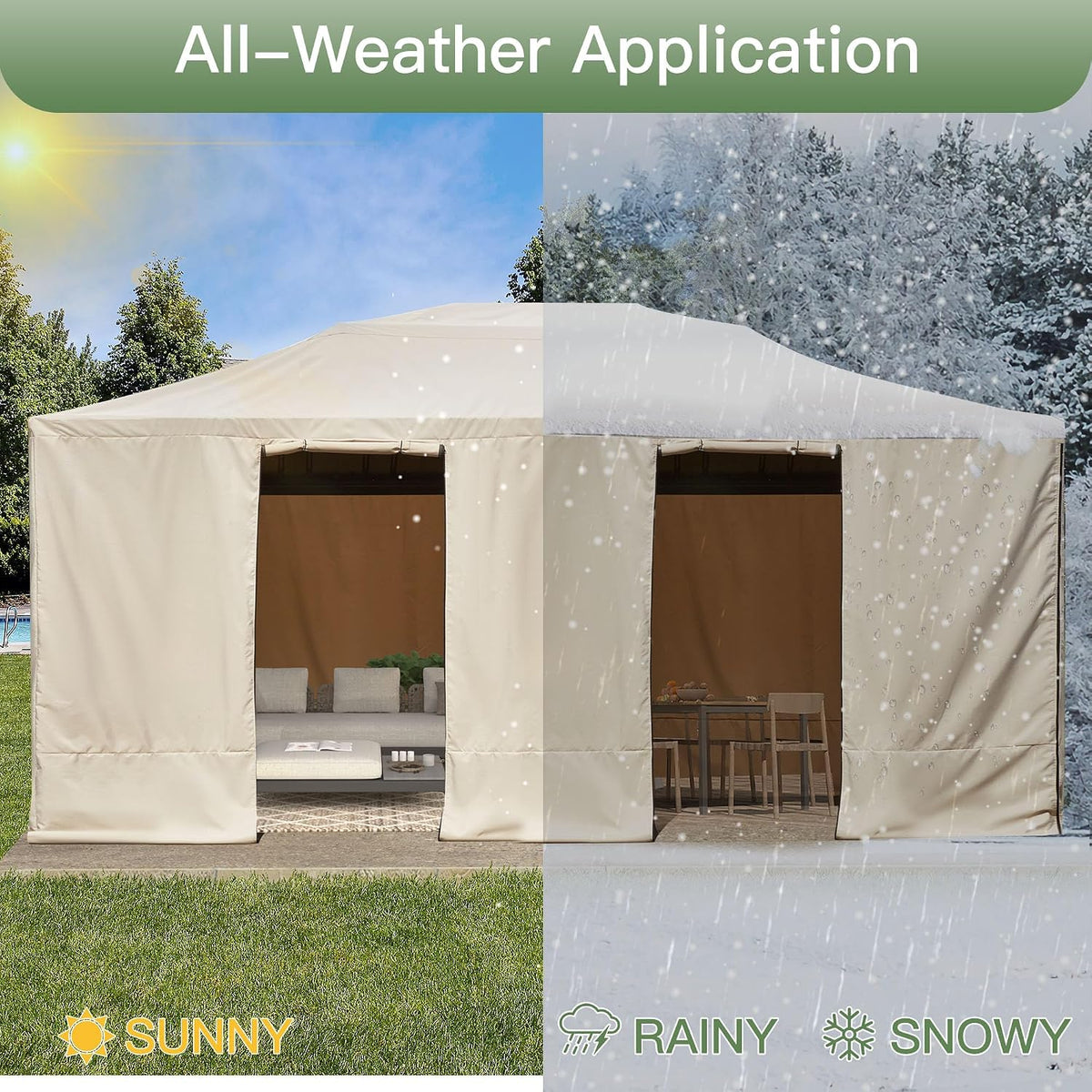 MELLCOM Winter Gazebo Cover for 12×20 Hardtop Gazebo, Accessories for All Seasons, with Mesh Screens and Doors and Windows